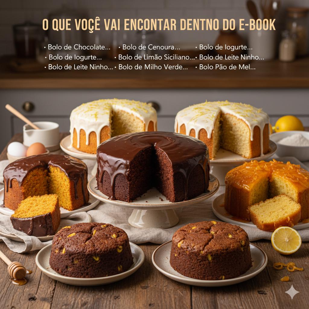 O que você vai encontrar dentro do e-book de bolos